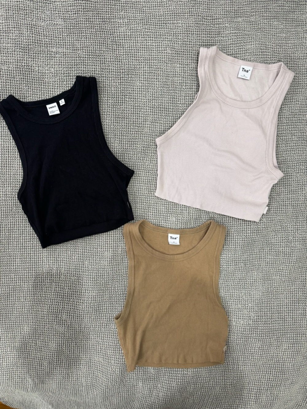 TNA Aritzia Ribbed Crop Tank Set - Black, Blush, Camel Brown size XS and small